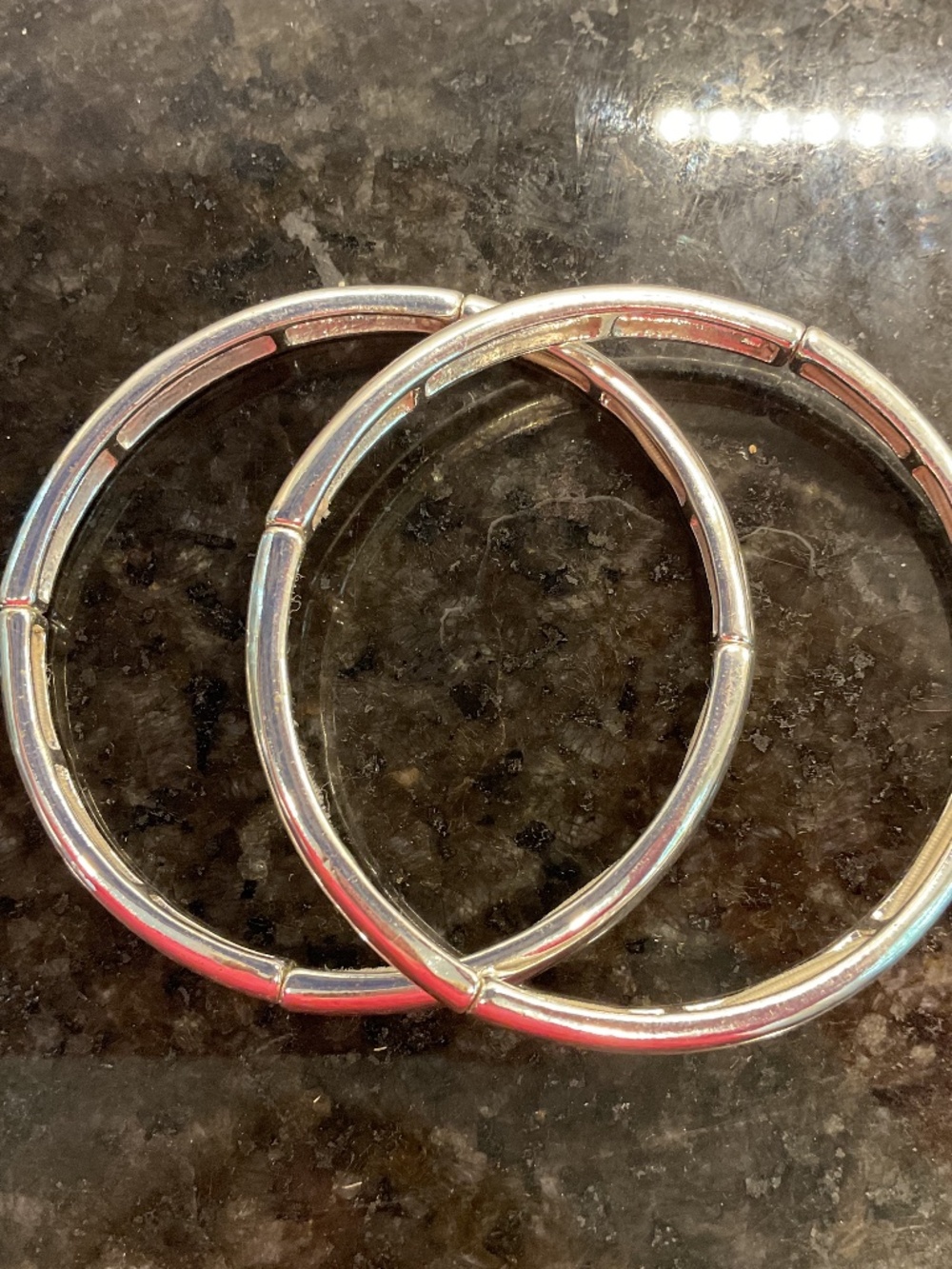 Two Silver Elastic Bangle Bracelets
